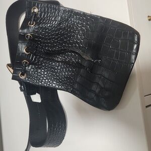 Faux Snake Embossed Black Waist Bag